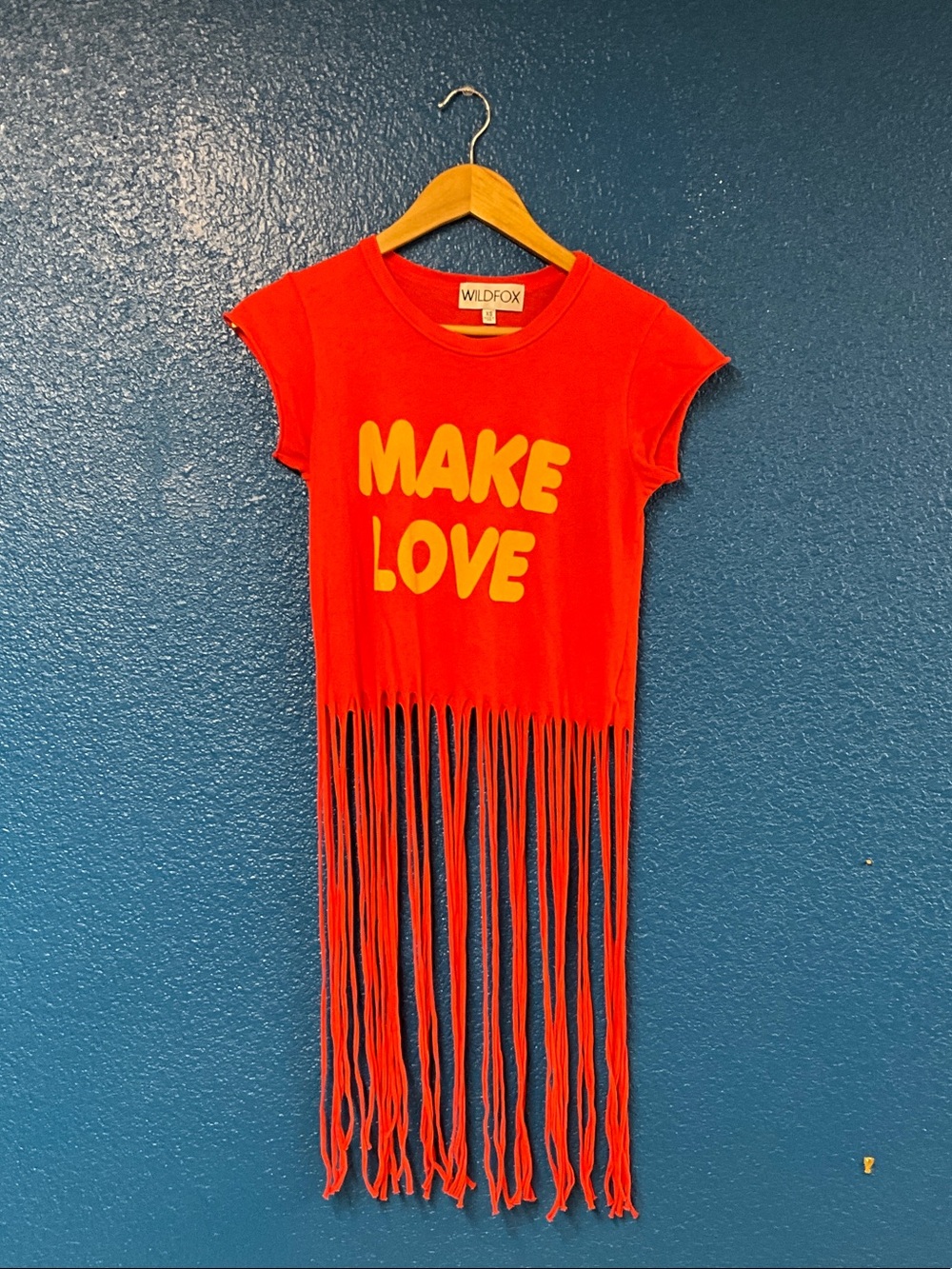 Wildfox Red Fringe Tee with Yellow 'MAKE LOVE' Graphic
